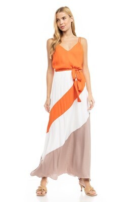Color Block Maxi Dress-Orange