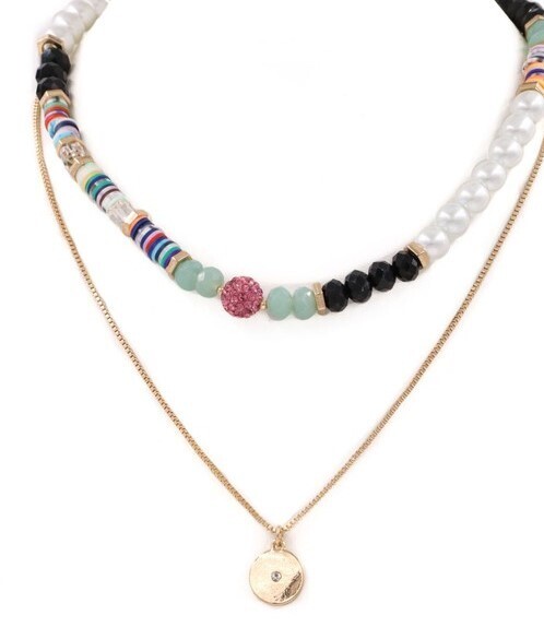 Multi Bead Coin Necklace