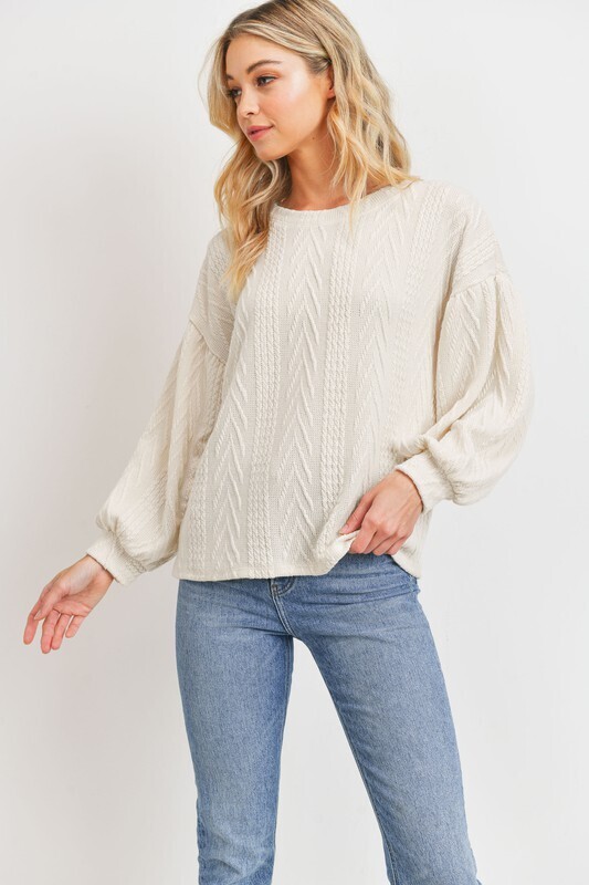 Cable Knit Bubble Sleeve Top