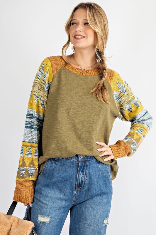 Sweater Sleeve Top-Olive