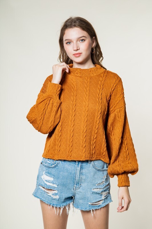 Cable Mock Crop Top-Ginger