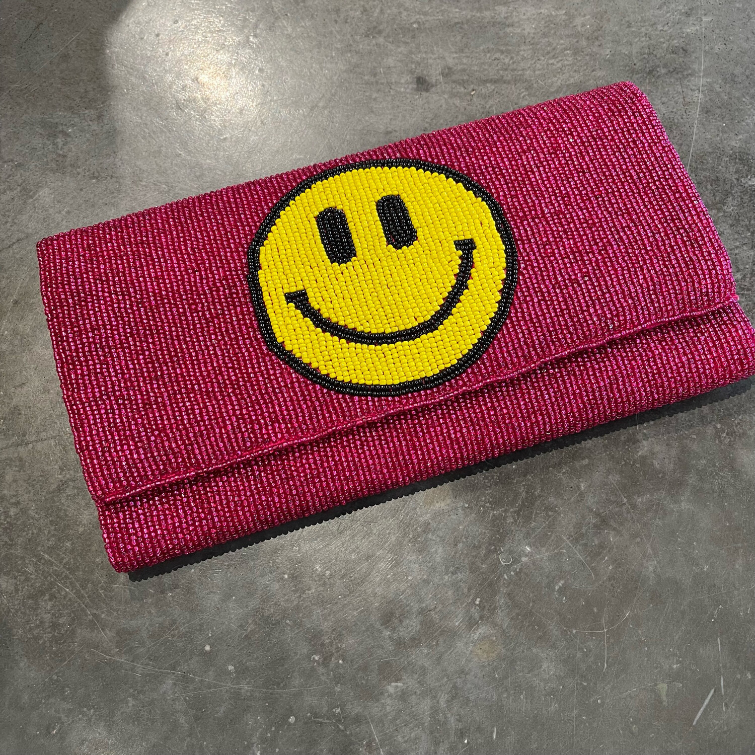 Beaded Smiley Bag-Pink