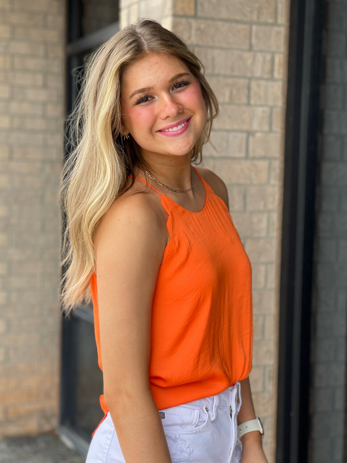 Heather Scallop Tank-Orange