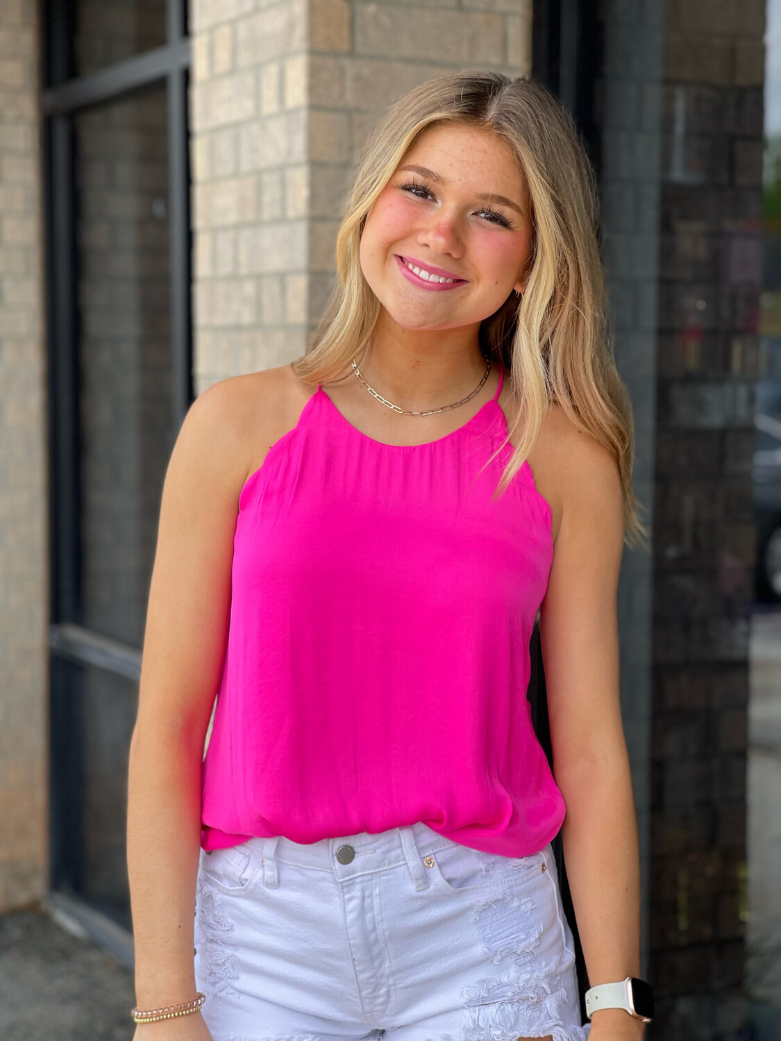 Heather Scallop Tank-Pink