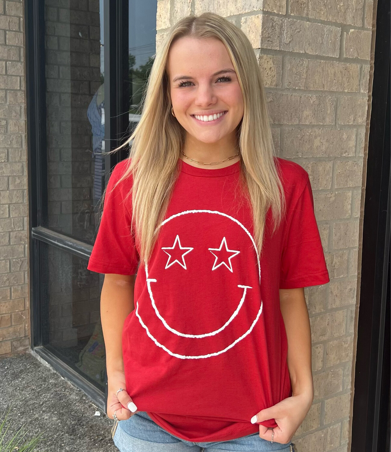 Star Smiley Tee-Red