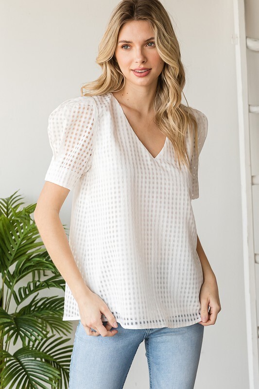 Beatrice Checked Top-White