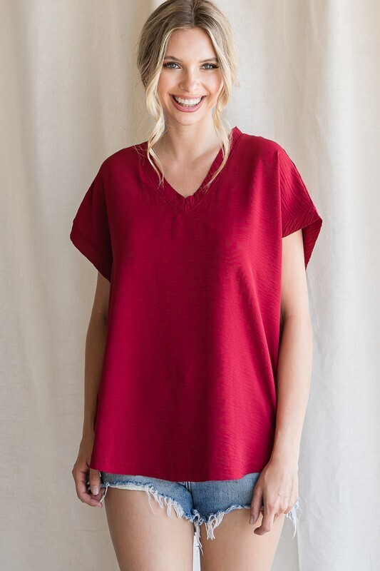 Rhenda V Neck-Ruby