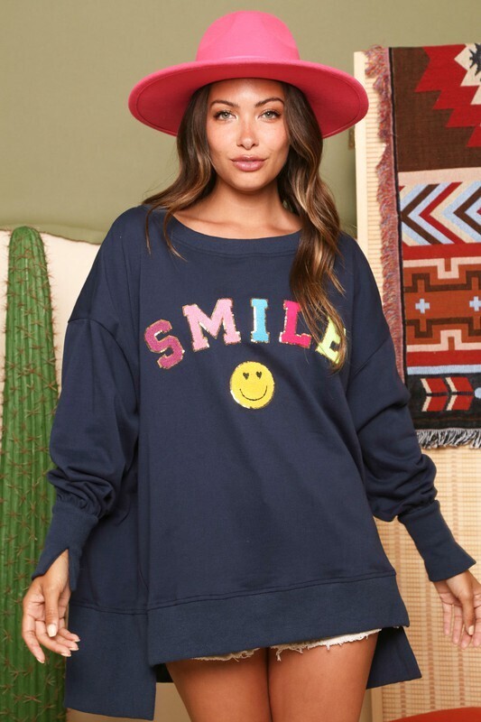 Smile Patch Pullover-Navy