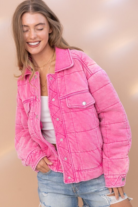 Washed Quilted Jacket-Pink