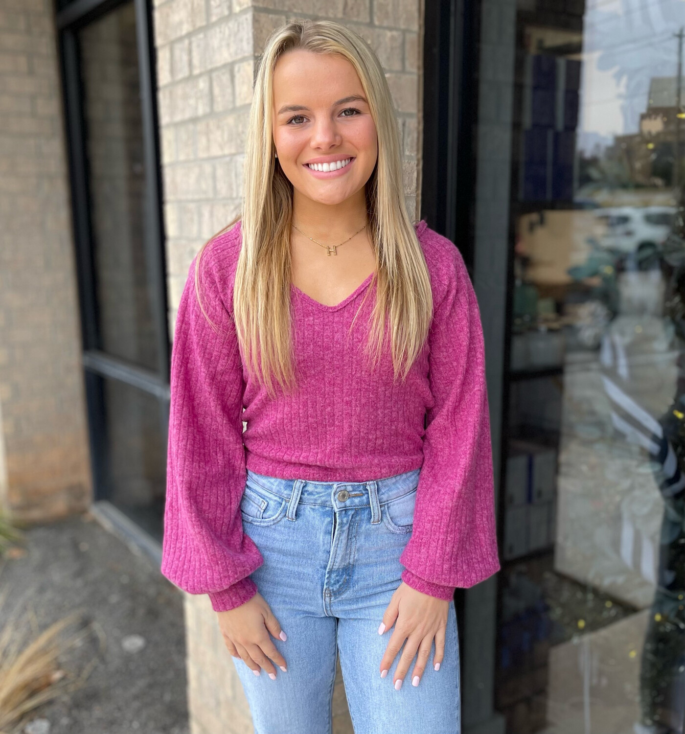 Haley Heathered Sweater-Pink