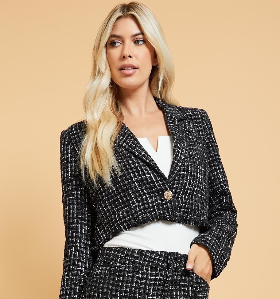 Tweed Crop Blazer-Blk