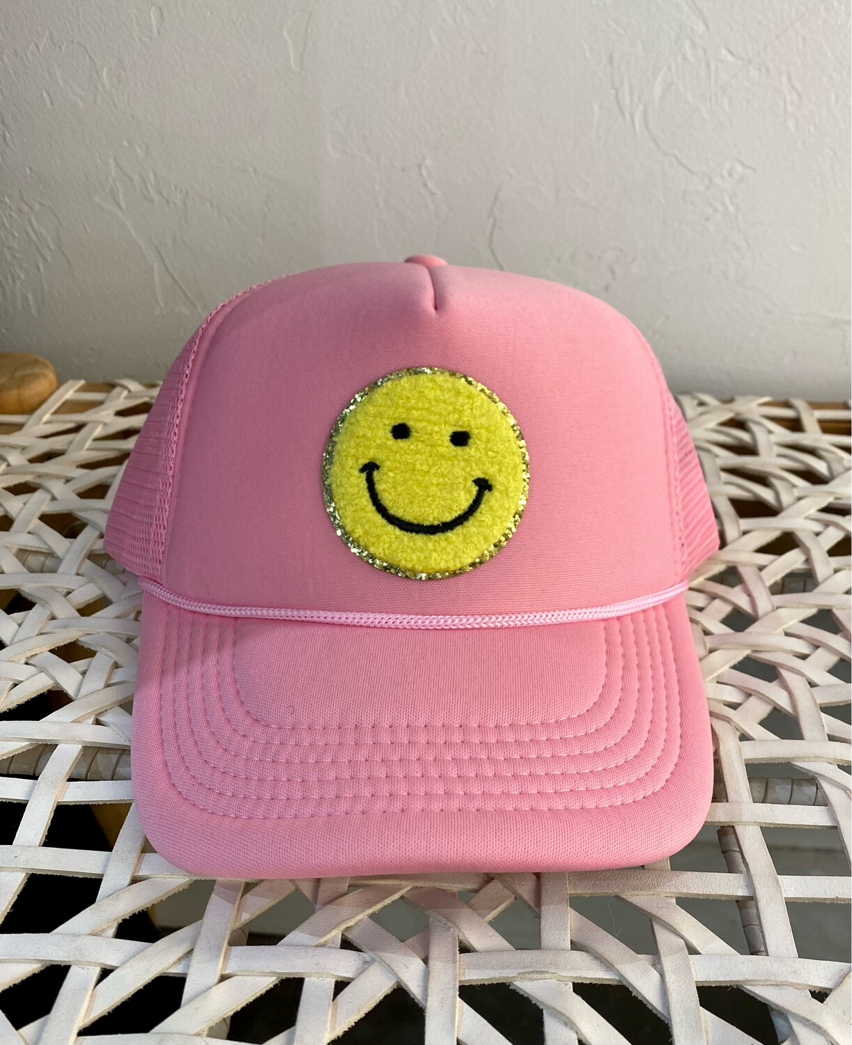 Chenille Smile Trucker-Pink/Yell