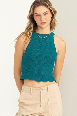 Penny Pointelle Sweater-Teal
