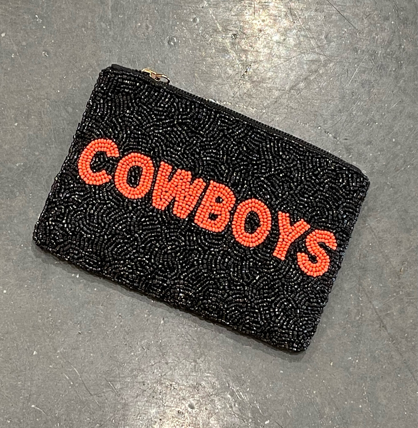 Cowboys Beaded Pouch-Blk