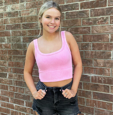 Vintage Chevron Crop-Pink