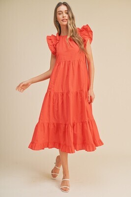 Haylie Long Ruffle Dres-Coral