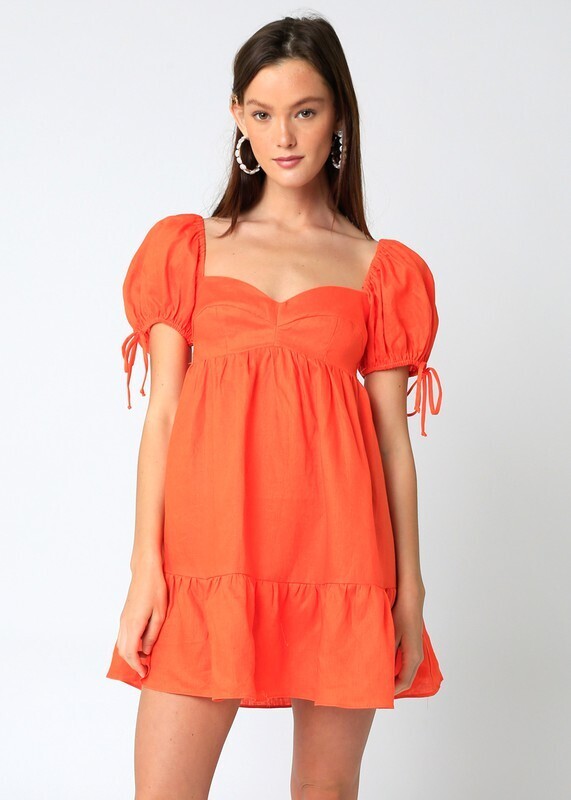 Hey Baby Linen Dress-Orange