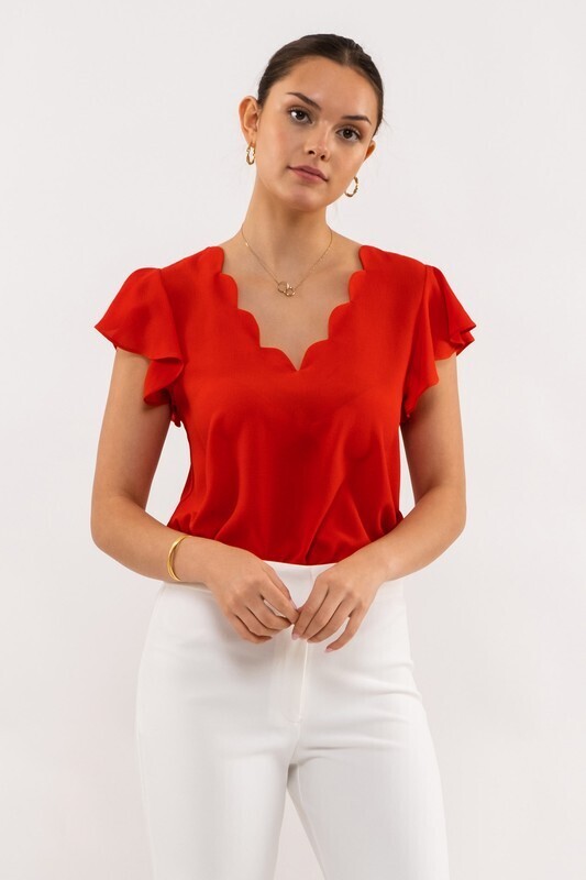 Hannah Scalloped Top-Red