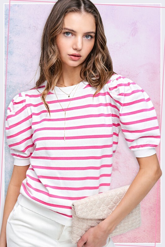 Cathy Stripe Sweater-Pink