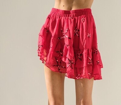 Sequin Star Skirt-Red