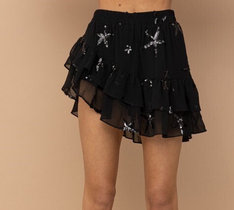 Sequin Star Skirt-Blk