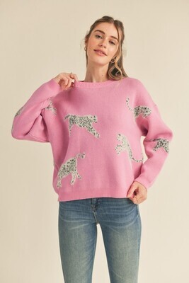 Snow Leopard Sweater-Pink