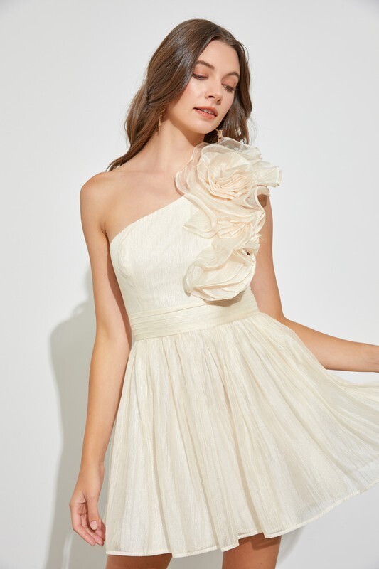 Belinda One Shoulder Dress-Cream