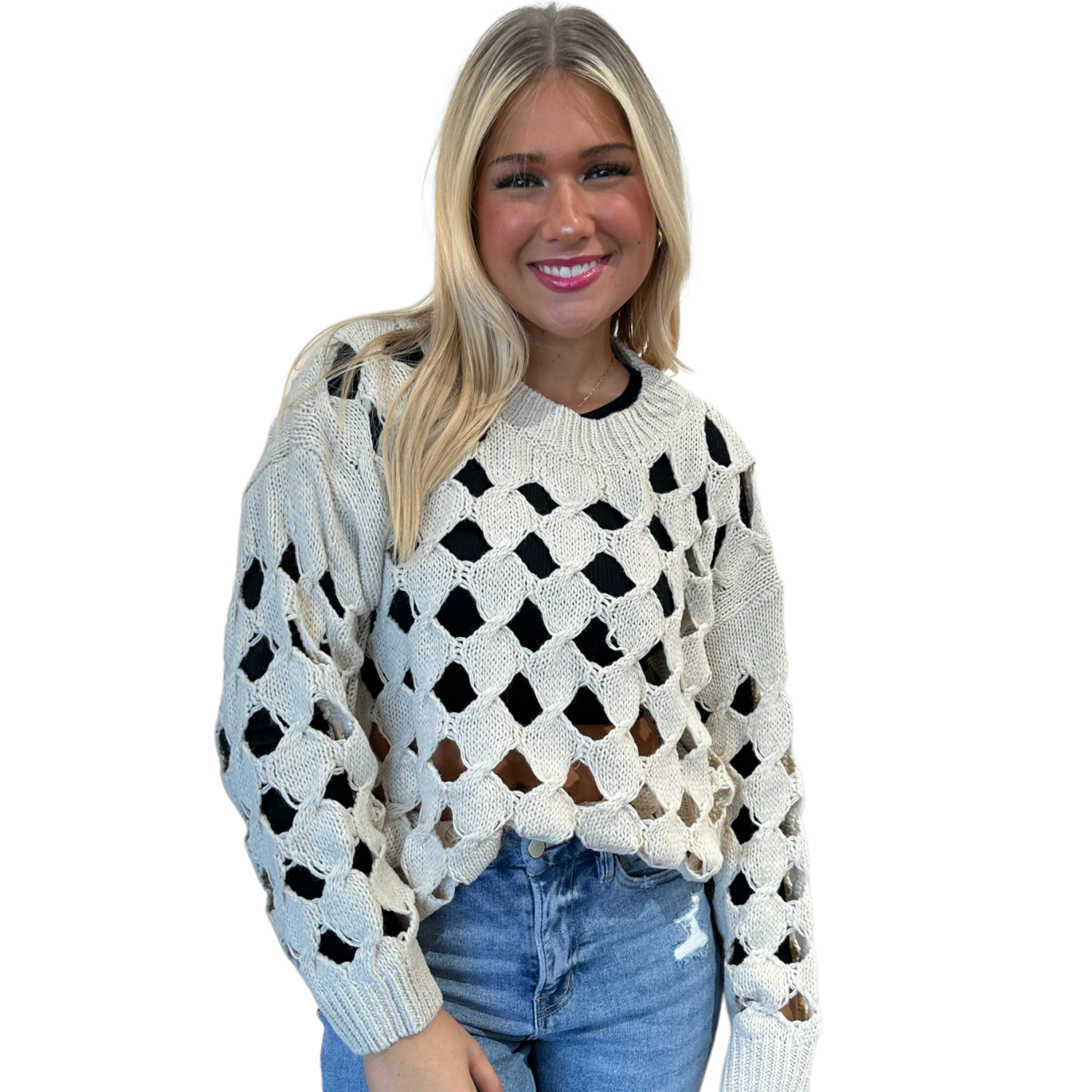 Madalyn Crochet Sweater-Cream