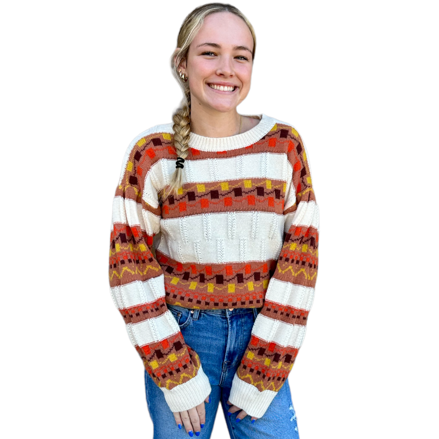 Mixed Stripe Puff Sleeve Sweater