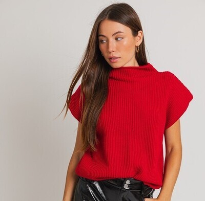 Power Shoulder Sweater Vest-Red