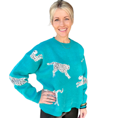 Snow Leopard Sweater-Teal