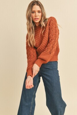 Chunky Pointelle Sweater-Rust