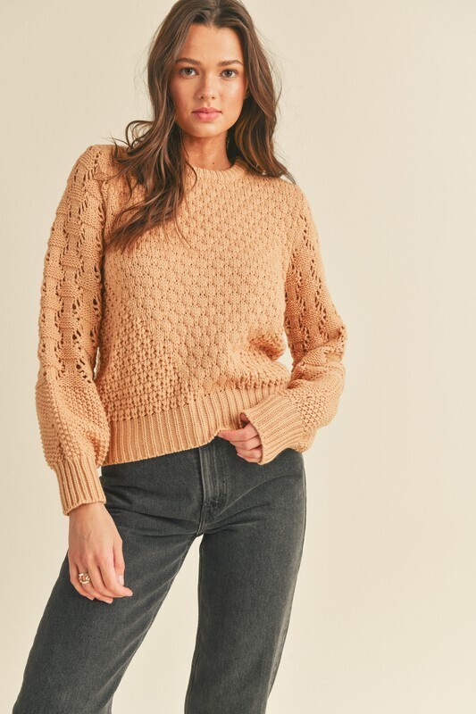 Chunky Pointelle Sweater-Taupe