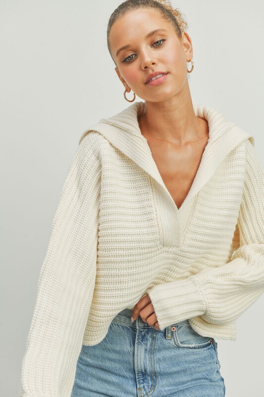 Drama Collar Sweater-Cream