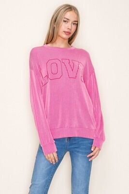 Washed Rib Love Top-H Pink