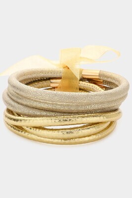Mixed Leather Bangles-Gold
