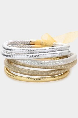 Mixed Leather Bangles-GoldSil