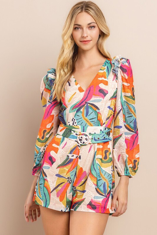Tropic Vacay Belted Romper