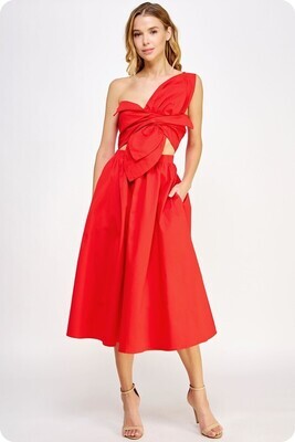 Preppy Bow Cut Out Dress-Red