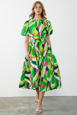 Green Geo Print Dress