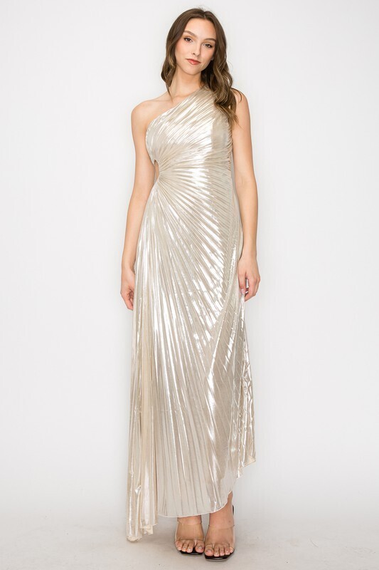 Lauren One Shoulder Dress-Champagne