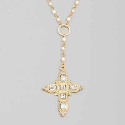 Pearl Chain Cross Necklace