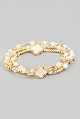 Pearl Clover Bracelet Set