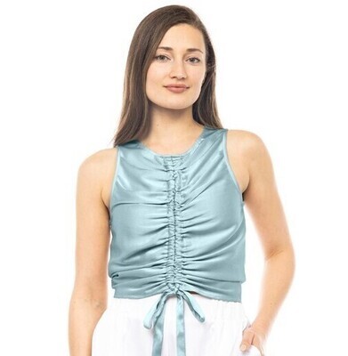Hammered Satin Rouched Top-Blue
