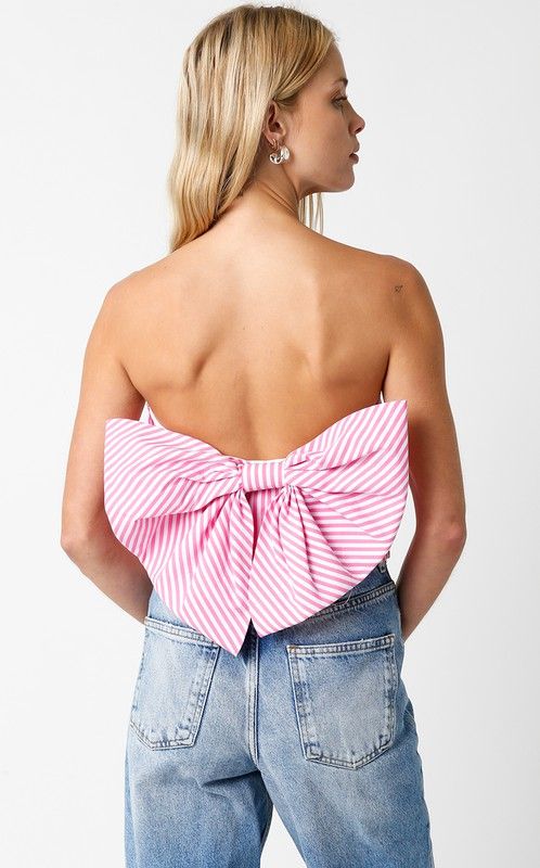 Bow Back Tube Top-Pink