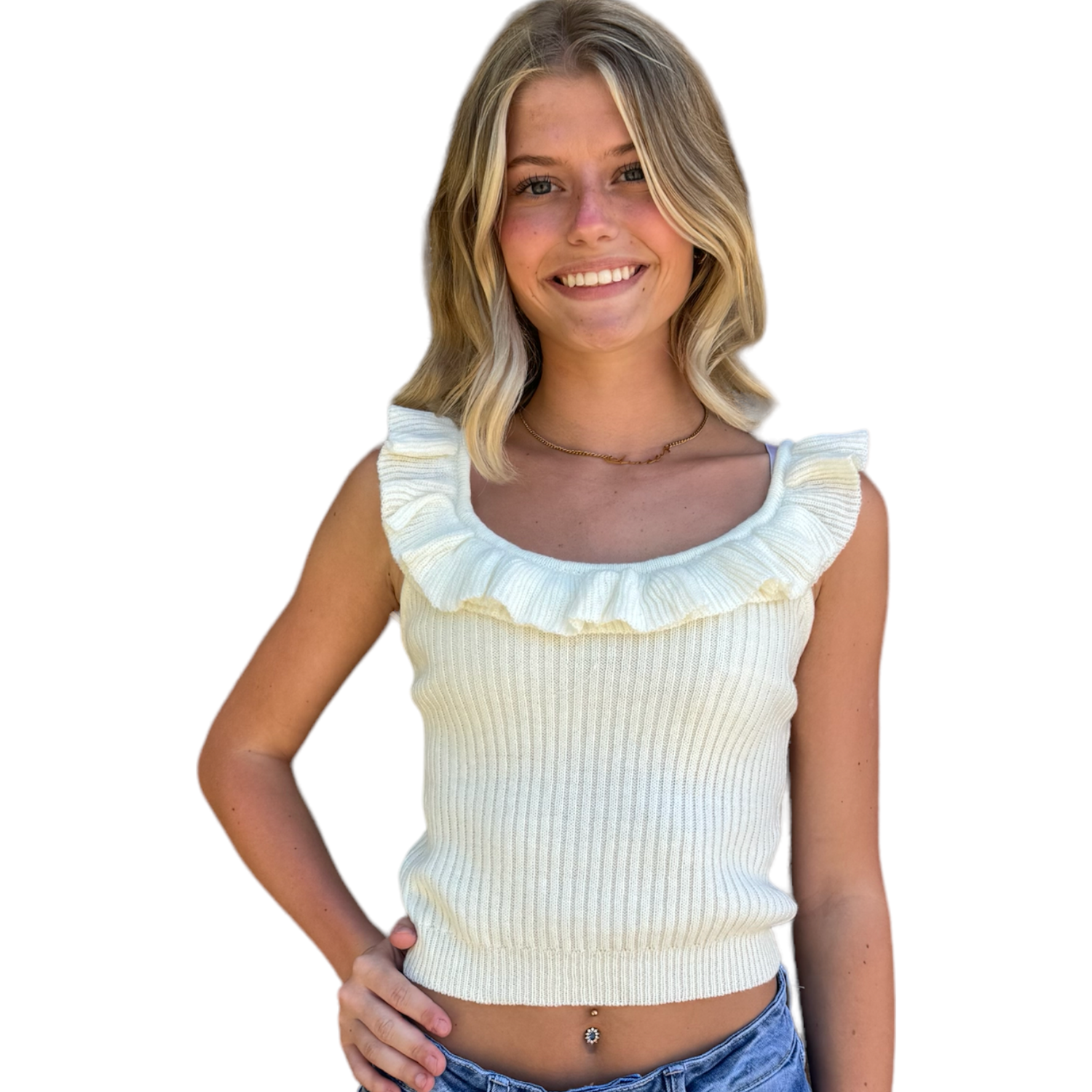 Mady Ruffle Tank-Cream