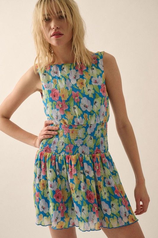 Bella Bow Back Floral Dress-Blu