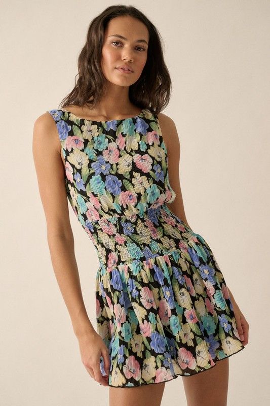 Bella Bow Back Floral Dress-Blk