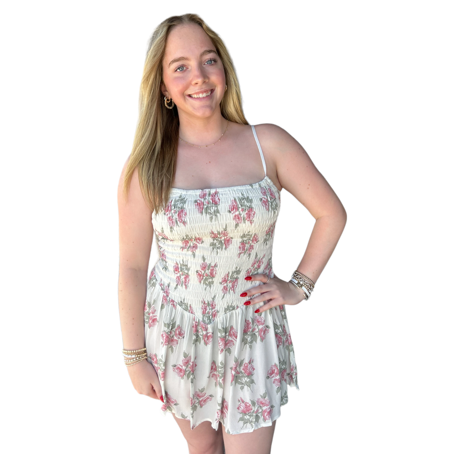 Pink Floral Smocked Mini Dress