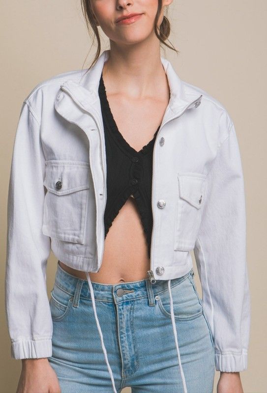 Cropped White Denim Jacket